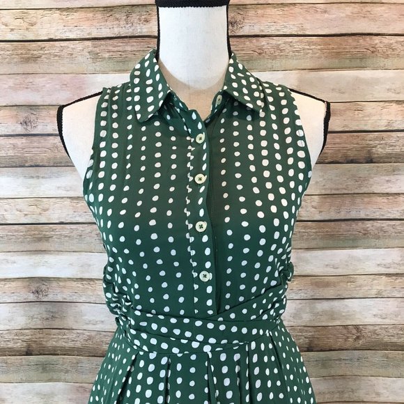 Anthropologie 11 1 Tylho Size XS Brynn Green Polka Dot Fit Flare Shirtdress - Picture 4 of 11
